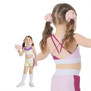 Ensemble de yoga 2 pièces pour filles : Soutien-gorge de sport et short color block, haut court dos croisé, en Spandex/Polyester, séchage rapide - Product Image 4