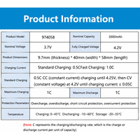974058 3000mAh Lipo-Akku 3,7V Wiederaufladbarer Lithium-Polymer-Akku PH2P für Massagegeräte GPS 103665 755060 655063