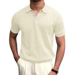 Camiseta ajustada de golf para Polo para hombre, camiseta informal de manga corta elástica de punto sólido con cuello bordado en la parte inferior con bandas - Product Image 5