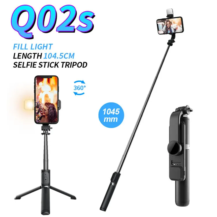 360 rotazione Q02s telefono pieghevole Selfie Stick treppiede con luce a LED 3 in 1 bastone Selfie flessibile Bluetooth Wireless estensibile