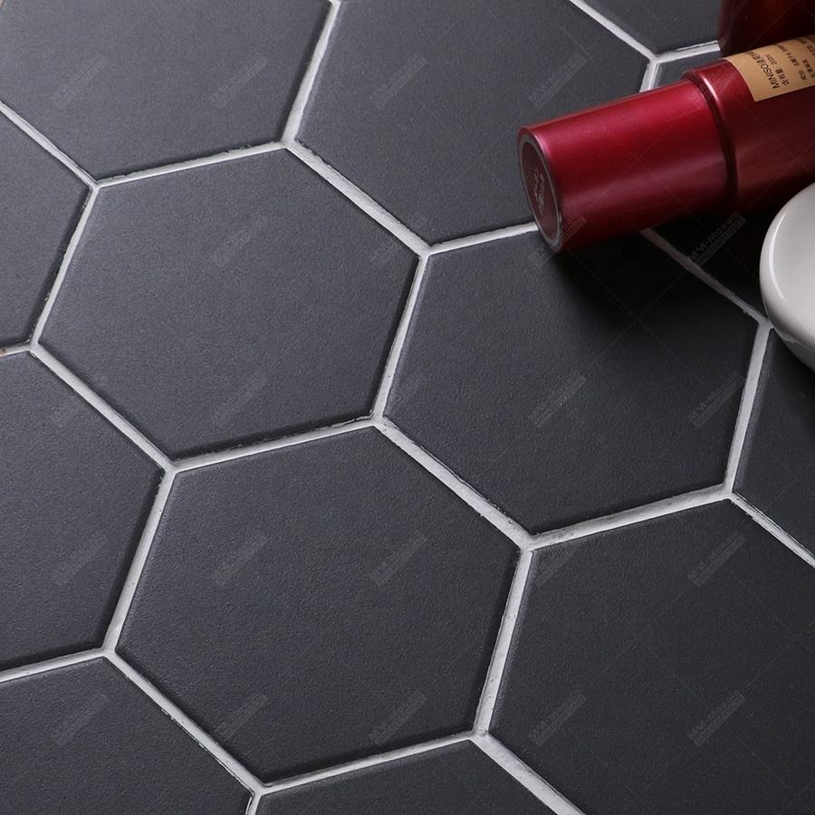 Honeycomb Full Body 4'' Black Hexagon Ceramic Mosaic Tile - Matte Finish  for Modern Kitchen and Bathroom Décor, image size:900x900
