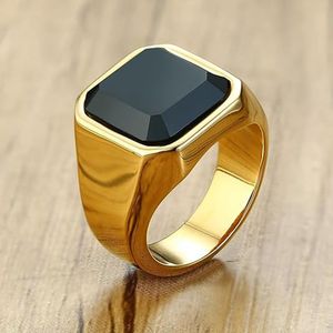 New Male <strong>Black</strong> <strong>Stone</strong> Stainless Steel <strong>Ring</strong> <strong>Silver</strong> Color Hip Hop Party Punk <strong>Rings</strong> for Men Wedding Jewelry - Product Image 1