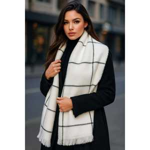 Women's Off-White 70x180 cm Square Patterned <b>Shawl</b> Custom <b>Ethnic</b> Style Polyester <b>Scarf</b>-SAL1210 - Product Image 2