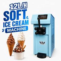 Machine à glace molle professionnelle 12L/H, mini, simple saveur, de comptoir, 1200W avec pompe à air et trémie en acier inoxydable de 8,5L