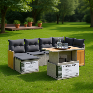 Ensemble de canapés de jardin Gundeiora 6 places en rotin, mobilier d'extérieur résistant aux intempéries, design contemporain, structure en teck - Product Image 2