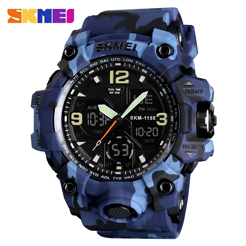 New Big Case camo Watches SKMEI 1155B Electronic Waterproof Camouflage Sport Plastic Digital wristwatch Men