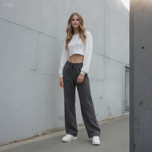 <span class=keywords><strong>Pantalon</strong></span> de survêtement taille haute cordon de serrage femmes pantalons de survêtement poches latérales obliques <span class=keywords><strong>pantalon</strong></span> à jambes larges <span class=keywords><strong>pantalon</strong></span> décontracté poids lourd pour l'hiver - Product Image 1