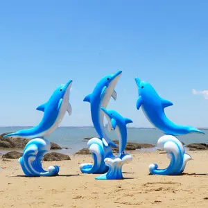 海鲜道具装饰逼真海豚模型海洋动物雕塑真人大小花园雕像待售