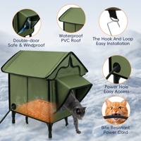 Maison isolée et surélevée pour chats avec porte d'évacuation 100% Abri étanche pour chats avec coussin chauffant Maison pour chats chauffée pour l'extérieur