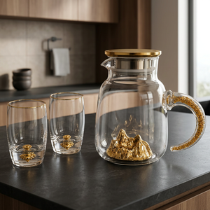 Juego de Decantador de Vidrio de Lujo Moderno con Láminas y Hojuelas de Oro de 24K, Diseño de Montaña Dorada, 1.5L, para Regalos y Obsequios en Fiestas de Vino - Product Image 3