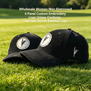 Gorra de béisbol de pana con logotipo bordado personalizado al por mayor BSCI, gorra de 6 paneles de alta calidad para deportes al aire libre. - Product Image 1
