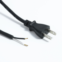 Cable de Alimentación de 2 Pines con Certificación PSE para Japón, VCTF 0.75mm², 1.5m, con Extremo Semi-Desencapado, Cable de PVC Negro para Electrodomésticos