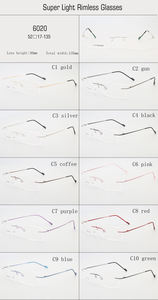 6020ファッション長方形無縁メモリ金属メガネフレーム男性用光学処方眼鏡ピンク近視眼鏡 - Product Image 3