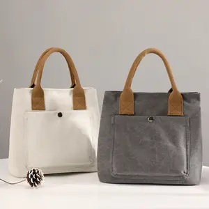new Cotton Canvas Bag Women Small Large Tote Bolsos with Pockets Shoulder Bag with Zipper Satchel Hobo Bag