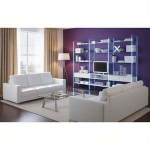 Vitrinas Modulares Combinables de Pared 303x40x H 220 Blanco Brillante con Tiras LED, Mueble para Sala de Estar - Product Image 3