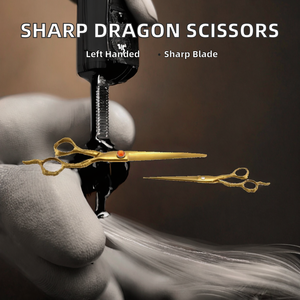 Left Handed Stainless Steel Barber Scissors Golden Dragon <b>Handle</b> Thinning <b>Shears</b> Sharp Blade with Red Screw Salon Tools - Product Image 2