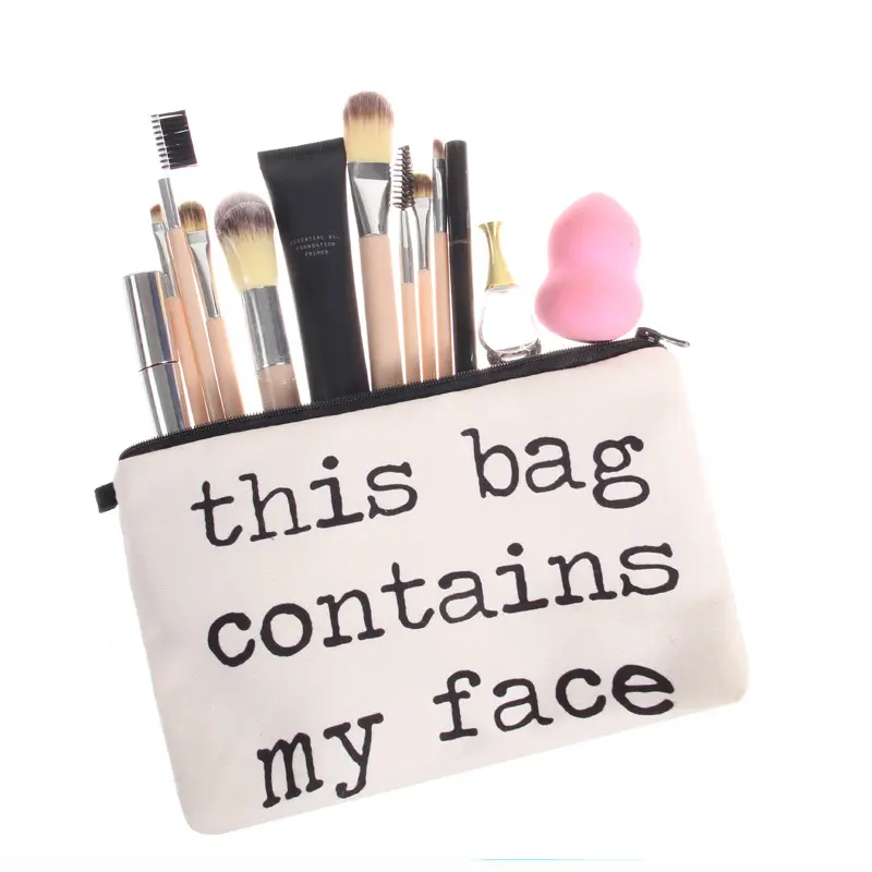 Wholesale Creative Digital Print This Bag Contains My Face Cosmetic Makeup Brush Pouch Bag