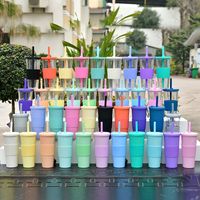 Bunter 700ml/24oz doppelwandiger Plastik becher Benutzer definiertes Logo Matte Plastik wasser flasche Bulk mit wieder verwendbarem Strohhalm und Deckel