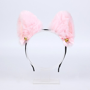 Serre-tête décoratif en peluche avec oreilles de chat et clochettes, noir, rose, blanc, avec nœud, pour fête, usage adulte - Product Image 3