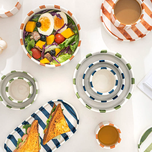 Nuevo plato redondo de cerámica a rayas de colores clásicos cuencos y platos gruesos a rayas <span class=keywords><strong>verticales</strong></span> - Product Image 3