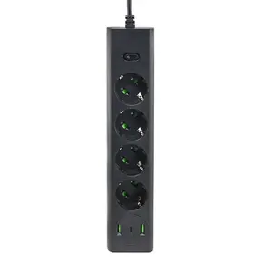 EU black desktop power strips european standard plug with 2 USB 1 Type-C 4 outlets extension power socket
