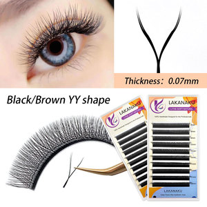LAKANAKU 0.07 C D L <span class=keywords><strong>M</strong></span> Cuel YY Plateaux d'extensions de <span class=keywords><strong>cils</strong></span> en gros, en fibre PBT coréenne souple, forme Y, fournitures pour extensions de <span class=keywords><strong>cils</strong></span> - Product Image 1