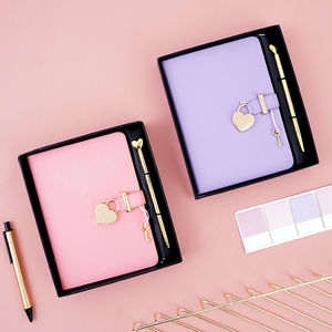 Agenda de cuero PU grueso con cerradura de llave en forma de corazón para niña y mujer, conjunto de regalo con bolígrafo, 2023 - Product Image 2