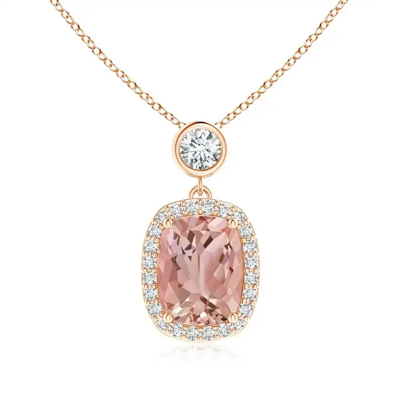 S925 Rose Gold Plated Round Shape Moissanite Jewelry Rose Morganite Necklace Unique Emerald Cut White CZ Necklace