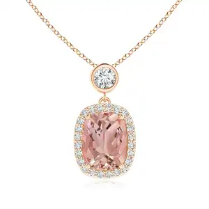S925 Rose Gold Plated Round Shape Moissanite Jewelry Rose Morganite Necklace Unique Emerald Cut White CZ Necklace