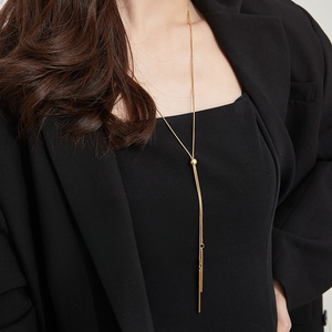 EManco Minimalist Snake Chain Necklace for Women - 18K Gold Plated 316 Stainless Steel Adjustable Drawstring Sweater Chain <strong>Gift</strong> - Product Image 3
