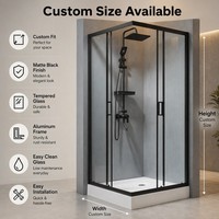 Cabine de douche en verre trempé de 8 mm avec cadre noir, coins carrés, design anti-fuite certifié CE