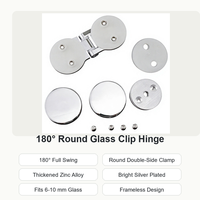 180 °   Charnière à clip pour panneau de verre sans cadre, double face, en alliage de zinc, argent brillant, moderne, pour comptoir de café, vitrine, cloison