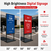 Affichage numérique autonome pour extérieur, espace public, parking, haute luminosité, 75 pouces, IP65