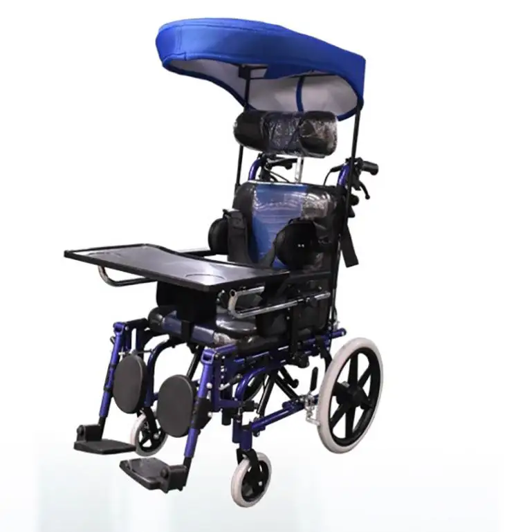 طب الأطفال CP خفيفة الوزن كرسي بعجل من الألومنيوم اتكأ إمالة كرسي متحرك يدوي الرعاية الهدية كرسي مع درع الشمس