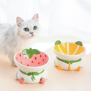 陶瓷猫碗加高斜口护颈食物水槽环保水果设计宠物食盘宠物配件用品 - Product Image 1