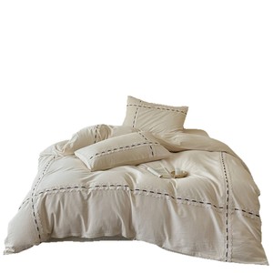 [Brand] Cotton Linen Four-piece Bedding Set Yarn-dyed Jacquard Solid Color Breathable All-season Mori Style - Product Image 5