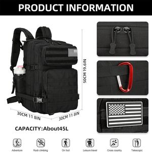 Spoir Chiến Thuật Tấn công ba lô 3 ngày Molle Ba lô chống thấm nước với dây kéo đóng cửa màu đen Polyester Lót - Product Image 2