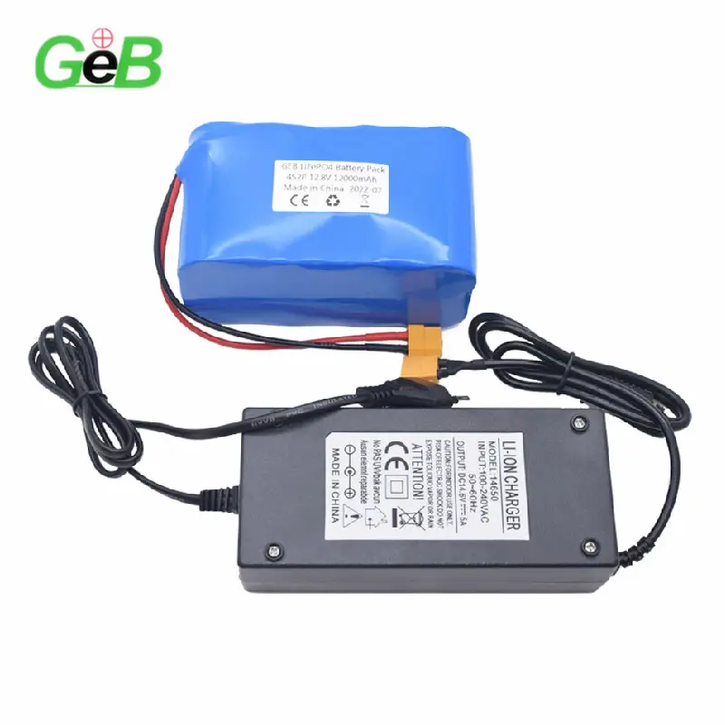 GEB 32700 3.2V 12000mAh 4S2P 12.8V 12Ah Rechargeable Battery Pack with BMS 5A Charger For LED Light Battery Lithium ion 12V