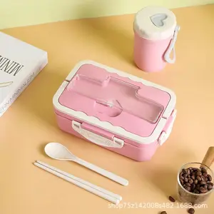 Food Grade Eco-friendly PP Bento Box Wheat Straw Microwave Insulation Lunch Box with Handle and Cutlery