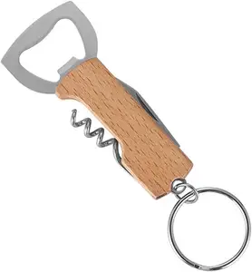 Accessori per feste da Bar apribottiglie per cavatappi con manico in legno multifunzionale in acciaio inossidabile con portachiavi apriscatole