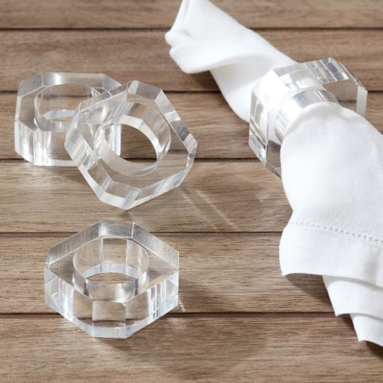 Pomegranate Clear Acrylic Napkin Rings SET OF 10 VINTAGE 80s CLEAR