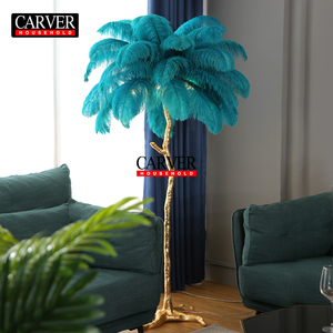 Villa di lusso soggiorno decorazione dal <span class=keywords><strong>pavimento</strong></span> al <span class=keywords><strong>soffitto</strong></span>, ristorante alberghiero francese di fascia alta, <span class=keywords><strong>lampada</strong></span> da terra con piume di struzzo - Product Image 3
