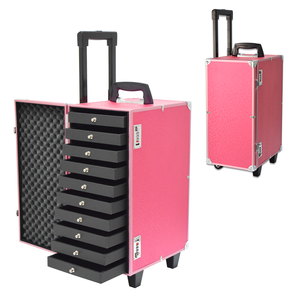 Вращающийся футляр для ювелирных изделий с лотками, футляр для ювелирных изделий на колесиках для продавца с ящиками, алюминиевый футляр для ювелирных изделий с колесиками - Product Image 3