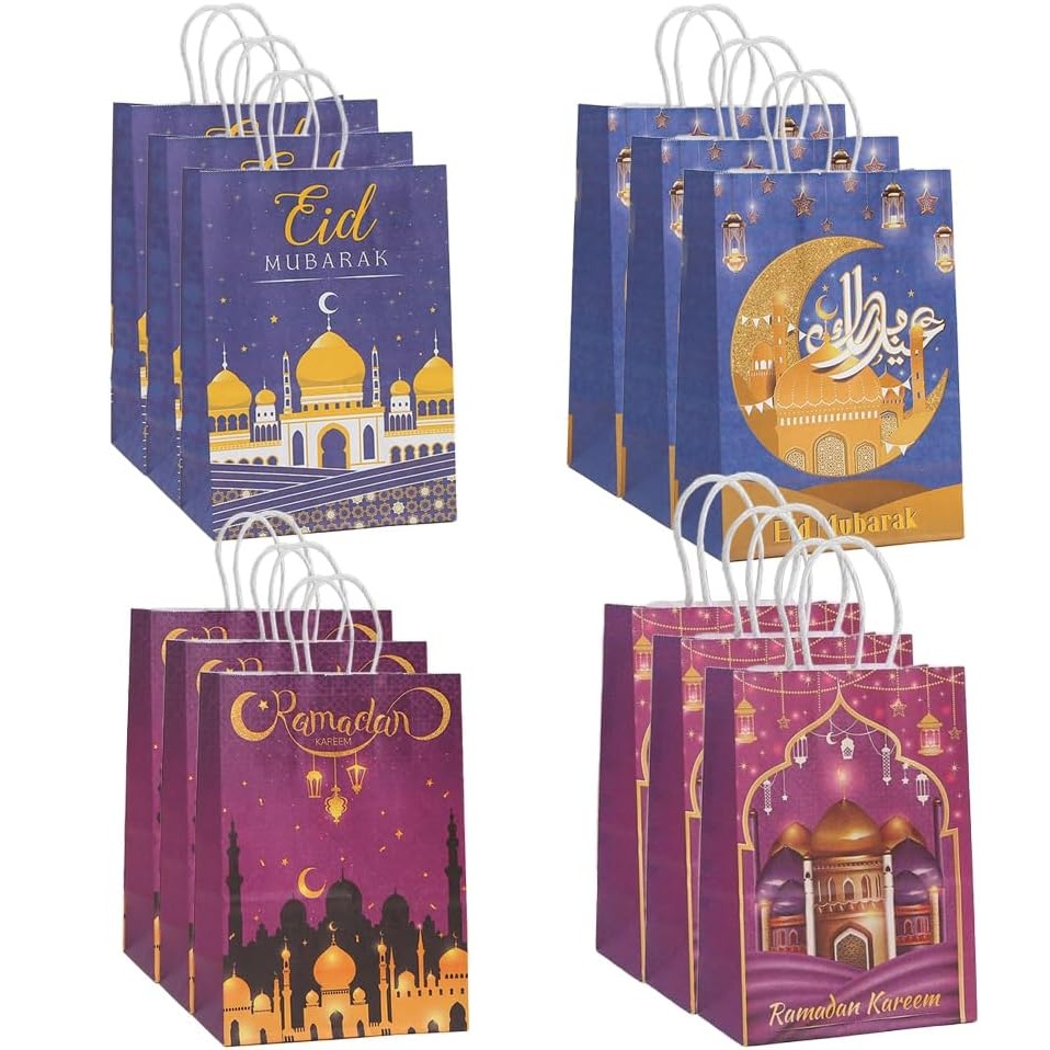 Sac cadeau coloré - 2 pièces (4 motifs, 3 pièces par motif)