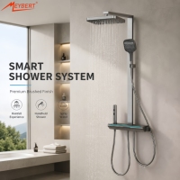 Ensemble de douche thermostatique LED en laiton avec affichage numérique mural, mitigeur chaud/froid et barre coulissante pour salle de bain