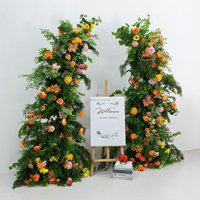 EG-HA93 Arche de fleurs artificielles de luxe rustique pour mariage, avec verdure, roses et oranges, autoportante, pour décoration d'arche de mariage et de scène