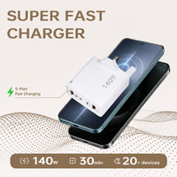 Pengisi Daya Cepat GaN 140W PD 3.1 5 Port USB-C Adaptor Daya Desktop QC3.0 Stasiun Pengisian Daya Multiport Kecepatan Tinggi untuk Laptop Colokan UK