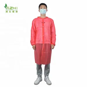 Robes de visite à bouton pression jetables élimination des blouses de laboratoire rouge médical vêtements de travail rouges sans poches
