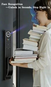 กุญแจล็อคประตูอัจฉริยะแบบไร้กุญแจ Tuya <span class=keywords><strong>APP</strong></span> พร้อมระบบสแกนลายนิ้วมือและจดจำใบหน้า รหัสผ่าน บัตร และ Wifi สำหรับประตูไม้ - Product Image 2