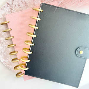 Planificateur mensuel non daté à reliure à disque avec couverture en PU vegan personnalisée, carnet rechargeable avec suivi des habitudes, journal de productivité - Product Image 1